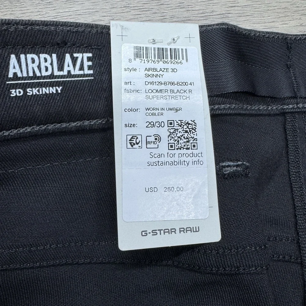 NWTG-Star Raw Airblaze‎ 3D Skinny Black Multi Pocket Moto Cargo Jeans Mens 29x30